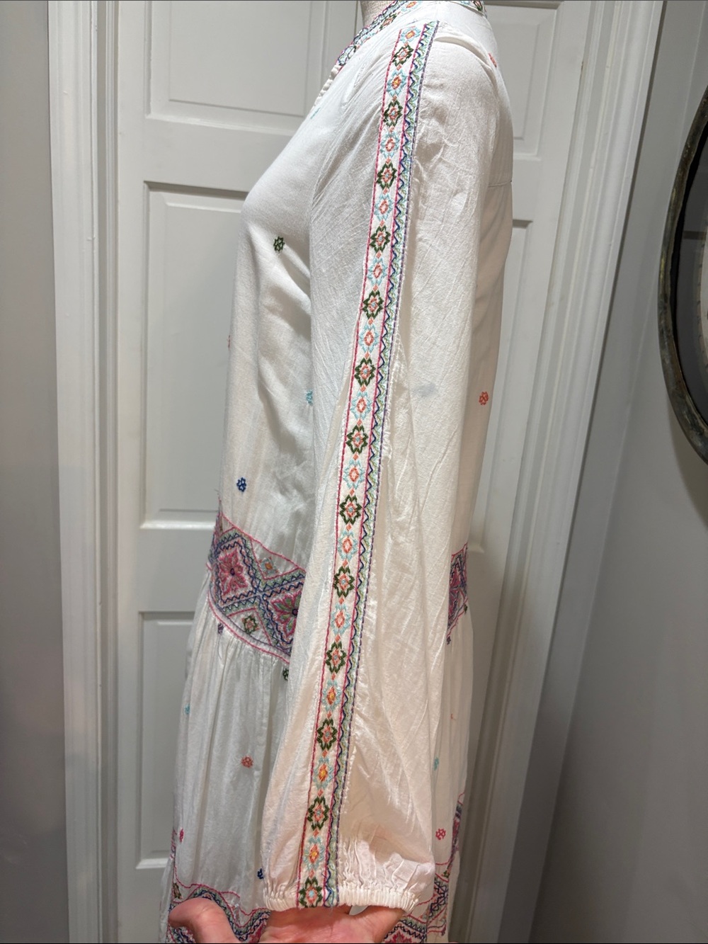 Zara sz XS white cotton maxi tiered maxi dress with embroidery - Picture 4 of 9